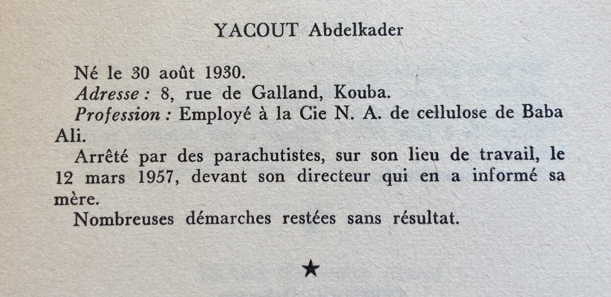Le Cahier vert, informations concernant Abdelkader Yacout, p. 53