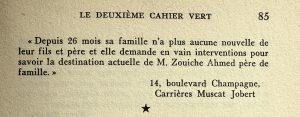 Le Cahier Vert, informations concernant A. Zouiche, p. 85