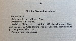 Le Cahier vert, information concernant Noureddine Zrara, p. 55