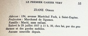 Information concernant Ziane Otman dans Le Cahier vert, p. 55